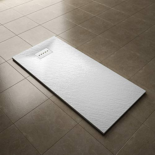 ELEGANT 1500 x 700mm Slip-Resistance Shower Base Slate Effect Square Shower Enclosure Tray with Waste and Resin Cover Grate