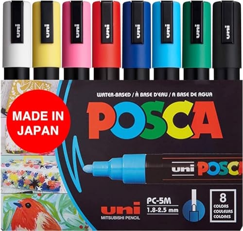 POSCA Acrylic Paint Marker Set, 8 Color Medium, PC-5M, Version 2 (PC5M8SET)