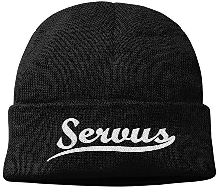 tshirtladen #Servus Mütze Strickmütze Wintermütze Unisex schwarz Logo gestickt (schwarz)