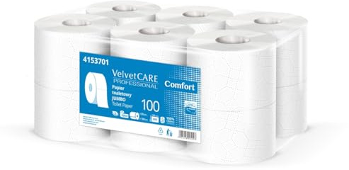 VELVET Toilettenpapier Zellstoff Professional/Mini-Jumborollen, Hygienepapier 2-lagig/insg. 9600 Blätter/ 800 Blätter pro Rolle/ 100mb / 12 Stück, Weiß Wc Papier