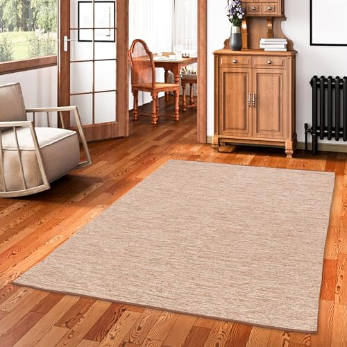 Pergamon Baumwolle Natur Kelim Teppich Easy Beige Meliert in 7 Größen