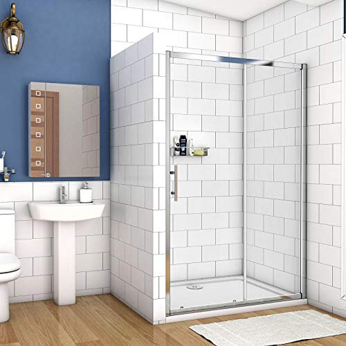 1700mm Xinyang Sliding Shower Enclosure 5mm Safety Glass Reversible Bathroom Cubicle Screen Door with 1700x700mm Shower Tray