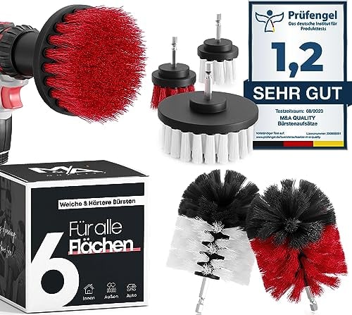 Brosse Nettoyage perceuse sans Fil [Poils Souples et durs]. Nettoie Vite Voiture, Tissus, Jantes, Salle de Bain - Kit Brosse Nettoyage Voiture - Drill Brush