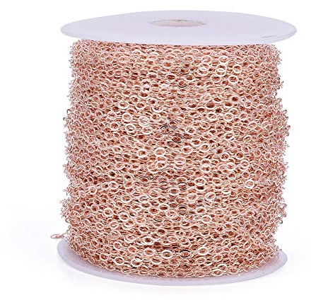 Beadthoven 16.4Ft Brass Cross Cable Chains Rose Gold Flat Oval Twisted Metal Necklaces Links Chains 3.5x3mm for Jewelry Making Bracelet Anklets Bag Accessories