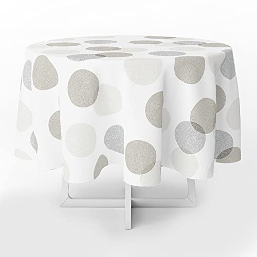 ORYX Mantel Hule Redondo Circulos Beige Impermeable Antimanchas PVC Ø 140 cm. Uso Interior y Exterior