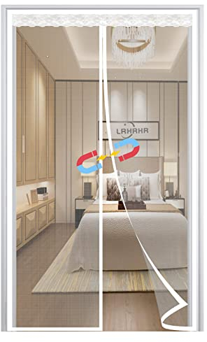 Magnet Fliegengitter Tür, Insektenschutz Balkontür Auto Schließen Magnetische Adsorption, ohne Bohren, für Balkon Wohnzimmer Türen-White-C|| 70x200cm(27x78inch)