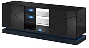 BIM Furniture TV Stand QIU 160 cm Lowboard Schrank TV mit beluchtung Schwarzer Glanz