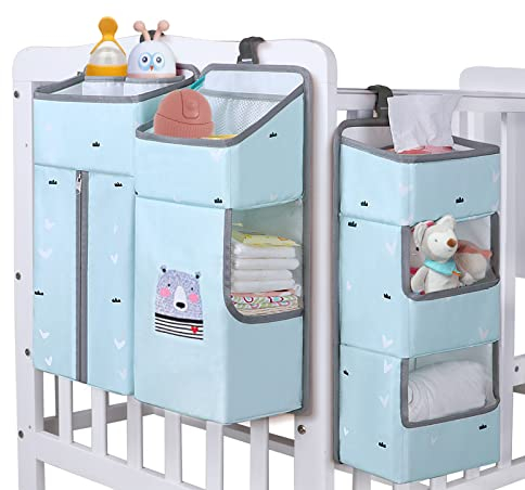 TOCKONIMN Windelkorb zum Aufhängen für Babybett – 3-in-1 Windel-Stapel für Wickeltisch, Kinderzimmer-Organisation, Aufbewahrungshalter für Babyutensilien, tragbare Kombination von Kleidung (blau)