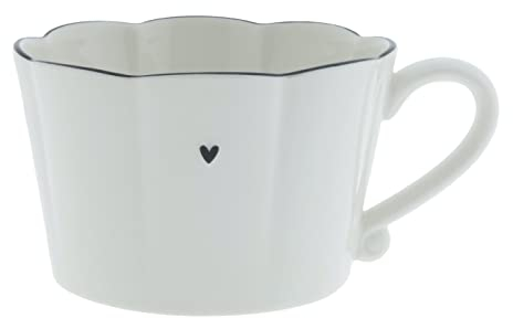 Bastion Collections Tasse mit Henkel Ruffle Heart Keramik weiss schwarz Keramiktasse Geschirr Küche gedeckter Tisch BC Cup