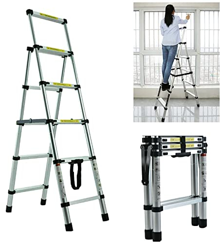 Aluminium Telescopic Ladder Folding Ladder 1.4 m + 1.7 m Sliding Ladder Extendable Ladder Non-Slip Multifunctional Loft Ladder 150 kg Load Capacity