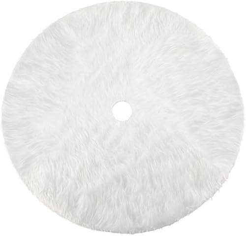 GOVITA Albero di Natale Gonna Copertura di Base Copri Base Tappeto Gonna copertura piedi in peluche bianco, decorazione della base albero di Natale, Pelliccia per Alberi di Natale, DIAMETRO 120cm