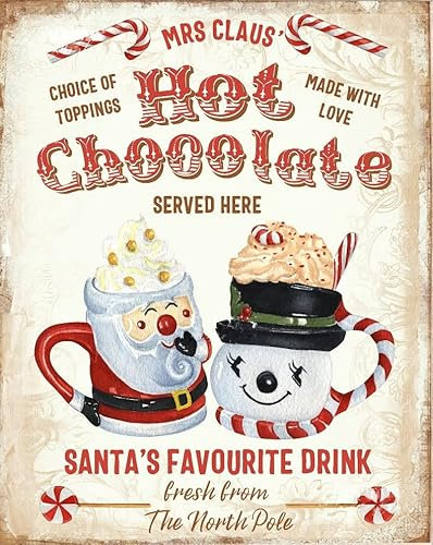 Niekea Retro Mrs ' Christmas Hot Chocolate Sign - - Snowman Mug - Santa Metal Sign Tag 8 X 6 Inch Gift Plaque