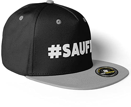 MERCHIFY Saufi Snapback Cap Malle Party #SAUFI Schlagerparty Hab ich Saufi gehört (10 Farbvarianten), Farbe: Schwarz/Grau