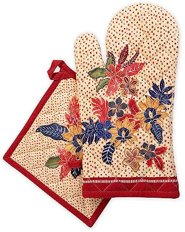 Maison d' Hermine Ofenhandschuh(19cm x 33cm) & Topflappen(20cm x 20cm) Küchenhandschuh aus 100% Baumwolle Topflappen, hitzebeständig für Bankett, Kalahari – Erntedankfest/Weihnachten