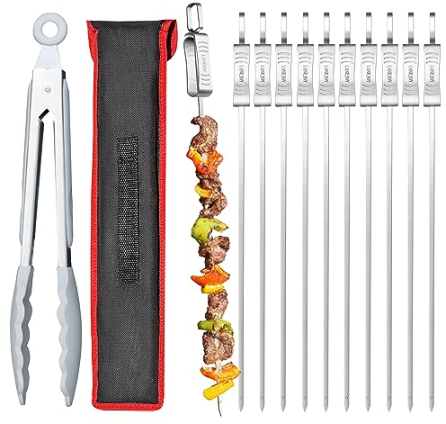 LANEJOY Brochettes de Barbecue en Acier Inoxydable avec Curseur – 43 cm de Long (10 Pièces), Accessoires pour Grill Externe pour Viande et Légumes