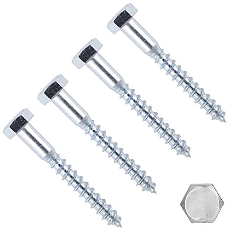 TERF® Lot de 4 vis tire-fond M12 x 80 mm à tête hexagonale M12 (12 mm) x 80 mm pour bois, maçonnerie, brique, béton, fixation murale, antenne parabolique, support TV, clôture, étagères, terrasse