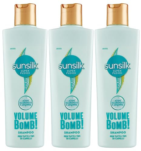 Sunsilk Volume Bomb Shampoo per Tutti i Tipi di Capelli Formula Super Fusion 24h con Acido Ialuronico e Arginina Azione Idratante Volumizzante - 3 Flaconi da 220ml