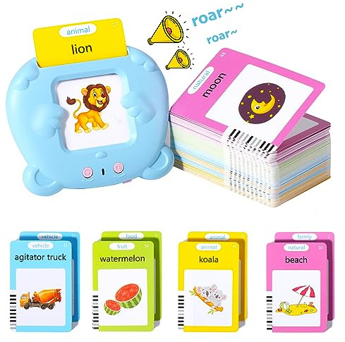 Oderra Talking Flash Cards for Toddlers, 224 Words | Educational toys for kids ages 3-6 with animal sounds, audible flash cards for boys and girls gifts