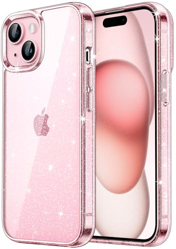 JETech Glitter Case for iPhone 15 Plus 6.7-Inch, Bling Sparkle Shockproof Phone Bumper Cover, Cute Sparkly for Women and Girls (Pink)