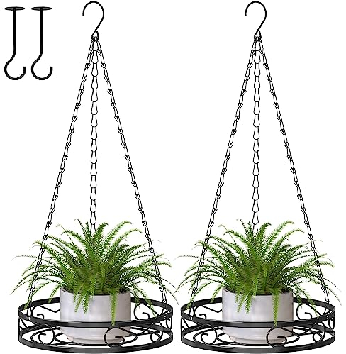 Bomclap Lot de 2 pots de fleurs suspendus en métal - Pour l'intérieur - Avec crochet de plafond et chaîne de suspension - Noir