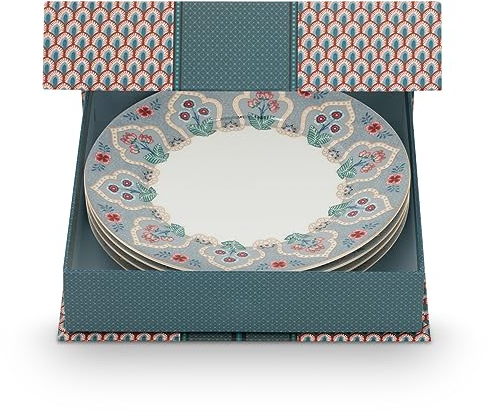 Pip Studio Flower Festival Frühstücksteller Deco Light Blue 21cm Set4