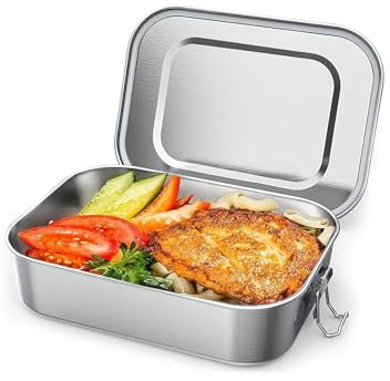 OITUGG Fiambrera acero inoxidable - 550ml Lunch Box para infantil y adulto, Diseñado Hebillas a presión y anillo de silicona dentro de las tapas, Apto para lavavajillas, 14 x10.3 x5.8cm