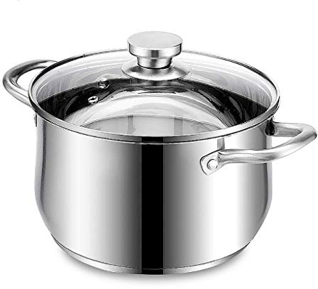 Pentola a induzione con coperchio in vetro temperato e manici antiscivolo Stay-Cool Pentola per stufati in acciaio inossidabile premium (20 * 12 cm)