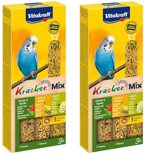 Vitakraft Vogelsnack Sittich Kräcker Mix Banane,Kräuter,Kiwi, 1x 3St (Packung mit 2)