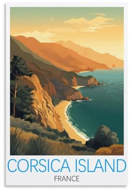 orbana Vintage-Reiseposter, Motiv: Korsika-Insel, Frankreich, 20 x 30 cm, Leinwanddruck für Wohnzimmer, Schlafzimmer, Wohnheim, Zuhause, Büro, Wanddekoration