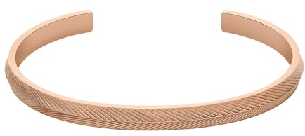 Fossil Bracelet jonc Harlow Linear Texture Fossil en acier inoxydable, doré rose, pour femme, JF04661791