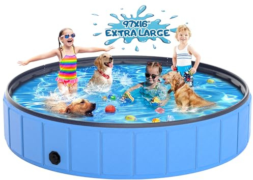 Instraella Extra Large Dog Pool Foldable Plastic Pool for Large Dogs, 0.6mm Durable and Collapsible Pet Bathing Tub Portable Outside Swimming Pool for Kiddie and Dogs (97x16in)