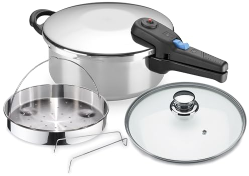 Alza Omega - Olla a Express Rápida de 2.5 Litros + Cestillo, Acero Inoxidable 18/10, Apta Para Todo Tipo de Cocinas, Inducción
