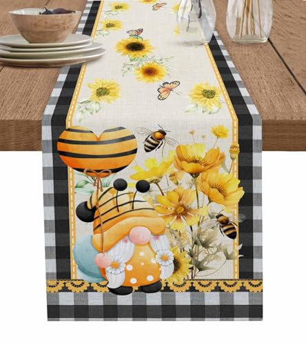 Gestreifter Zwerg-Tischläufer, Kommode, Schals, Frühlingsblumen, Biene, Büffel, kariert, Kunst, Küche, Esstisch, waschbar, rutschfest, Tischläufer, Dekoration für Kaffee, Party, Urlaub, Abendessen, 33