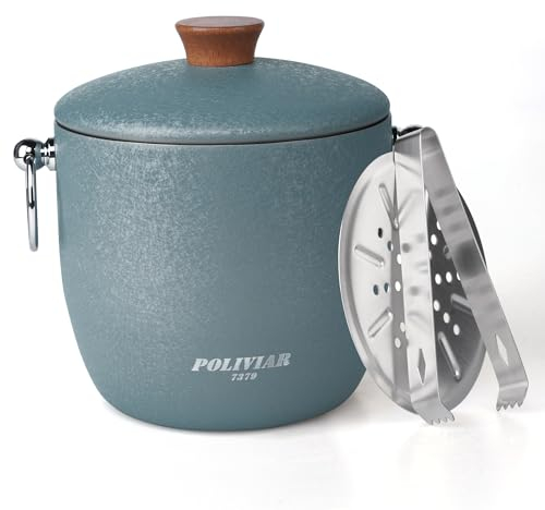 POLIVIAR Ice Bucket with Lid and Ice Tongs- 2.5L Stainless Steel Ice Bucket- Easy Carry Handle& Double Walled Insulation- Bar Ice Bucket Perfect for Home Bars, Pubs, BBQs and Picnics (Blue)