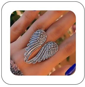 Xduargs Punk Engel Flügel Finger Ring Vintage Feder Flügel Wickeln Offener Ring Gothic Silber Flügel Offener Knöchel Ring Verstellbar Schutzengel Stapelring Schmuck Für Frauen Und Mädchen