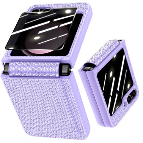 Doeshine for Samsung Galaxy Z Flip 5 Case Anti-Peeping, [Built-in Back Privacy Screen Protector] [Hinge Protection], Slim Fit Non-Slip Stylish Texture Phone Cover Case for Galaxy Z Flip 5 5G (Purple)