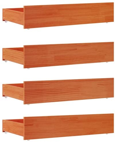 vidaXL Underbed Storage Drawers - Set of 4, Solid Pine Wood, Rolling Organizers for Bedroom, Wax Brown, 90x57x18cm