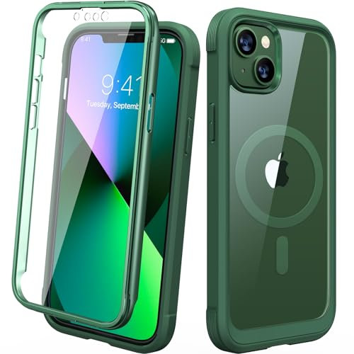 Diaclara Magnetic for iPhone 13 Case, Compatible with MagSafe Built-in Shockproof Protective Protector, Camera Protection Phone Cover Case for iPhone 13 6.1 (Green)