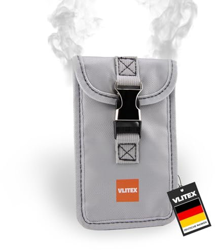 VLITEX Kleine Brandschutz Tasche | 3 Feuerfeste Lagen | Ladetasche für Handy, Powerbank, Smartwatch, Bluetooth Kopfhörer, Smartphone usw. | Lithium Ionen Akku Batterie sicher Aufladen und aufbwahren