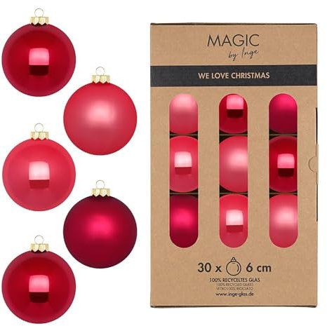 Weihnachtskugeln Glas 6cm 30 Stück - matt & glänzend - Christbaumkugeln Weihnachtsbaumkugeln für Weihnachten - Christbaumschmuck & Weihnachtsbaumschmuck Beere Rosa Mix - Gentle Pink