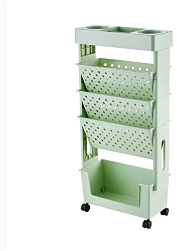 Libreria mobile su ruote, 5 ripiani, scaffale per riviste, con carrello per rollare le cartelle, carrello con ruote per risparmiare spazio