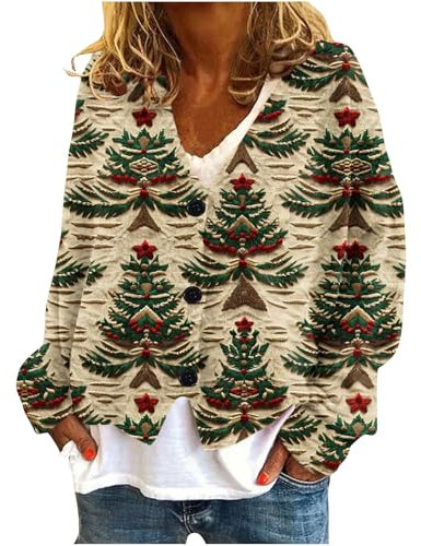 Cardigan Femme Hiver Chaud Mode Veste Courte Lâché Gilets en Tricot Imprimé Marguerites Chandail Chaud Imprimé Bouton Blouson Sweater Manteau Outwear Haut Top Pas Cher Cadeau Noel