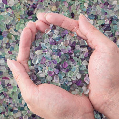 EZEELAI Fluorite Crystal Chips Stones Decorative Crystal Pebbles, Irregular Shaped Natural Quartz Stones Aquarium Gravel Rocks for Vases Filler, Garden and Fish Tank Decoration - 180g