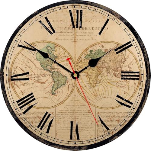 TAHEAT 20 cm Globe Weltkarte Wanduhr, Klein Vintage Landhausstil Uhr, Ohne Tickgeräusche Retro Wanduhren für Küche Wohnzimmer Schlafzimmer Badezimmer