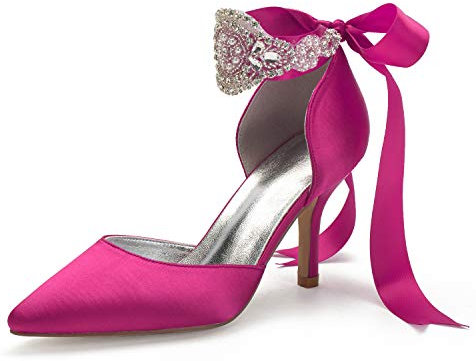 Damen Pumps Glitzer Riemchenpumps Strass Slingback Brautschuhe Mit Schnalle High Absatz Heel Abendkleid Hochzeitsschuhe,Rose,39 EU