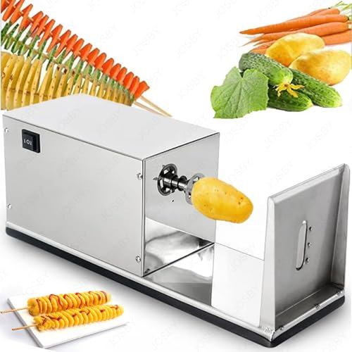 JOSBY 50W Automatic Potatoes Spiral Cutter, 90runs/min Commercial Stainless Steel Twisted Potato Slicer, 110v/220v Tornado Potato Tower Machine, Auto Stop Function, for Snack Bar, Canteen, Kitchen