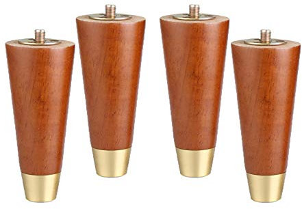 Générique 4 Pièces Pattes de Meubles en Bois Manchon en Laiton Cône Droit Massif Meubles de Remplacement Pieds pour Table Canapé Lit Armoire Chaise Meubles Jambes M8 Visser Couleur Noyer(8cm)