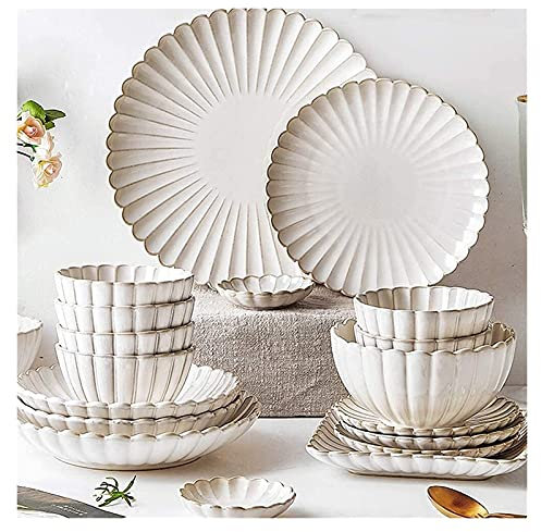 MYUYEE Juegos de vajilla Juego de Platos Juego de vajilla de Porcelana de 26 Piezas con Platos y Cuencos Juego de vajilla de cerámica Blanca,A-18 Piezas