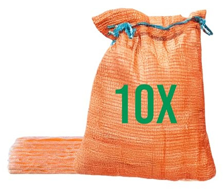 Bazko Lot de 10 sacs Raschel, 50 x 80 cm, 30 kg, oranges, en filet avec cordon de serrage, pour pommes de terre, oignons, filet pour bois de chauffage