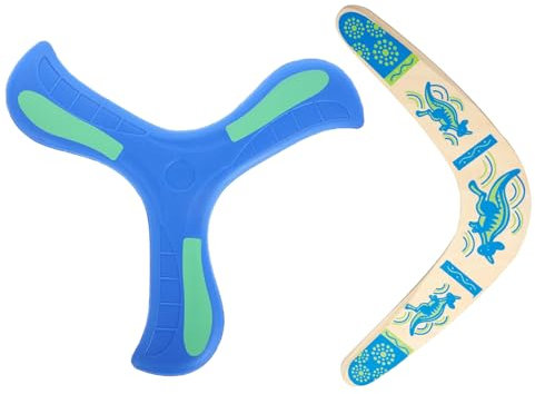 fufupaw 2 Stück Boomerang, Bumerang, Blauer Leucht Boomerangs und Holz-Bumerangs, für Alle Altersgruppen, Perfekt für Outdoor Spiele, Partys und Mehr